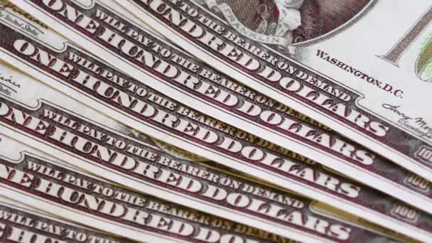 Seratus Dolar Tagihan Dengan Potret Benjamin Franklin Berputar Tutup — Stok Video
