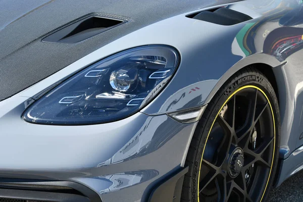 Circuito Mugello Itália Setembro 2022 Detalhe Farol Dianteiro Porsche 718 — Fotografia de Stock