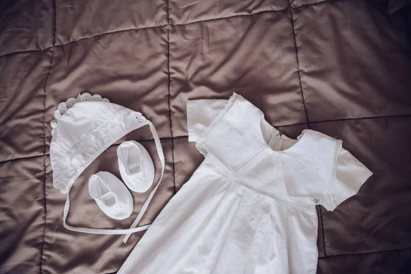 Roupa Elegante Branca Batizado Menino Bebê Acessórios — Fotografia de Stock