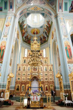 Kyiv, Ukrayna -27.05.2017: Troyeschina 'daki Kutsal Üçleme Kilisesi