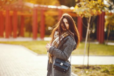 Elegant woman in a autumn city