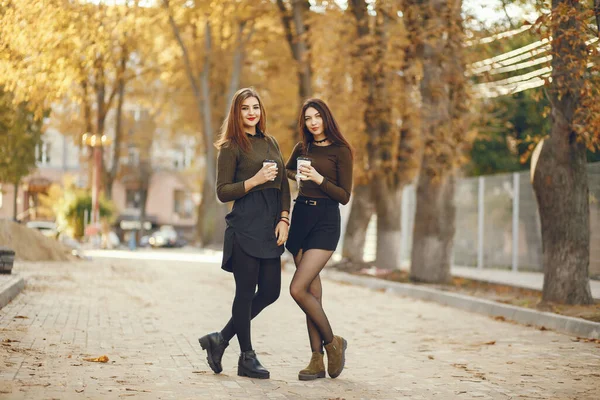 Elegant women in a autumn city — Stock Photo, Image