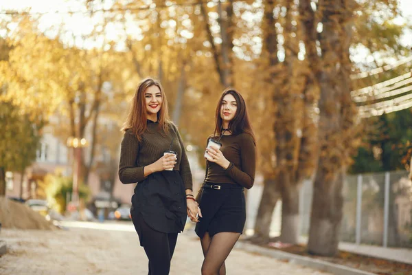 Elegant women in a autumn city — Foto Stock