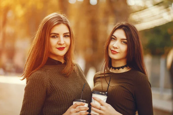 Elegant women in a autumn city — Foto Stock