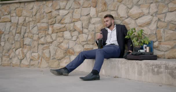 City Setting Young Desperate Man Lost His Job Drinking Alcohol — Stock Video