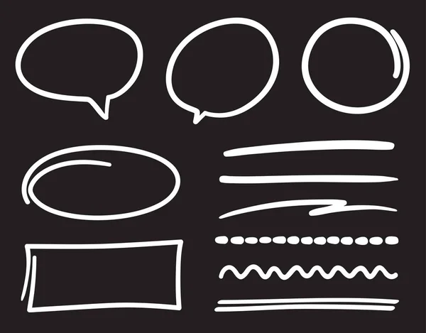 Hand Drawn White Doodles Black Abstract Speech Bubbles Sketchy Geometric —  Vetores de Stock