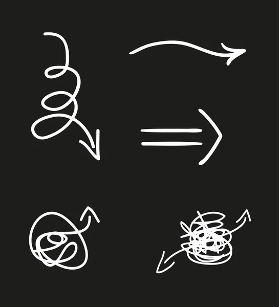 手で単純な矢印を描いた 異なるポインタのセット 抽象的なフリーハンド記号 白黒のイラスト — ストックベクタ