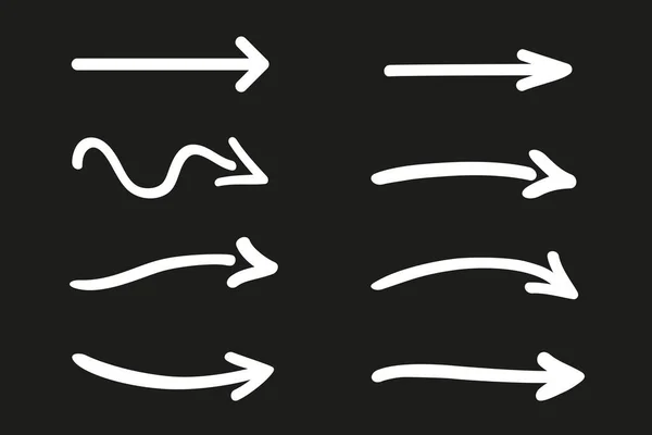 手で単純な矢印を描いた 異なるポインタのセット 抽象的な指標 白黒のイラスト — ストックベクタ
