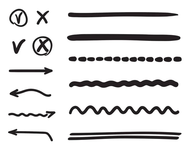 Garabatos Dibujados Mano Conjunto Diferentes Objetos Incompletos Indicadores Abstractos Ilustración — Vector de stock