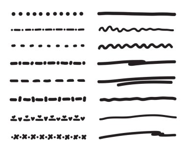 El çizimi altı çizili. Basit altı çizgileri özetle. Siyah beyaz çizim. Tasarım için eskiz ögeleri