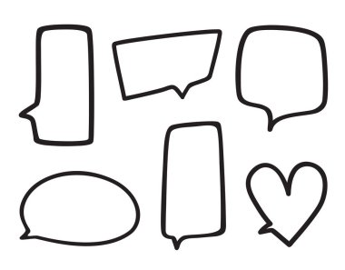 Elle çizilmiş siyah konuşma balonu beyaza. Soyut ve hızlı çizimler. Düşünme ve konuşma baloncukları. Siyah beyaz illüstrasyon