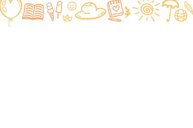 Yaz tatili. İşaretler ve semboller. El çizimi karalama. İzolasyon arka planındaki renkli elementler. Beyazın üzerine çizik. Pankart tasarımı