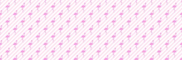 Nahtlos Gestreifte Textur Mit Flamingos Zeichentrickvögel Bunte Illustration — Stockvektor