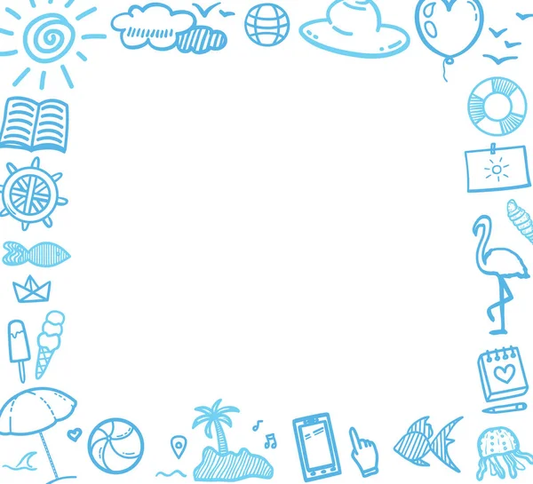 El çizimi renkli tatil unsurları. Renkli kabataslak karalamalar. Yaz tatili. Tatil gezisi