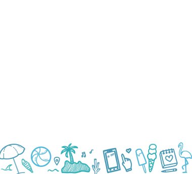 El çizimi renkli tatil unsurları. Renkli kabataslak karalamalar. Yaz tatili