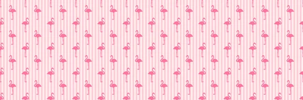 Бесшовная Полосатая Текстура Фламинго Мультяшные Птицы Веб Баннер Красочная Иллюстрация — стоковый вектор