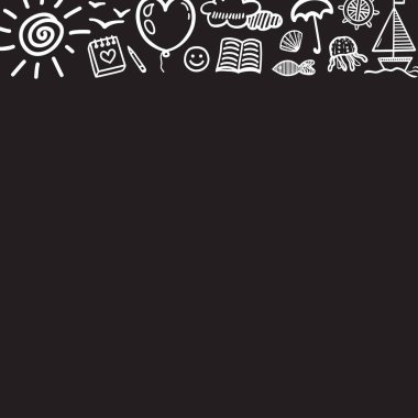 Yaz web afişi. El çizimi tatil öğeleri. Yaz tatili