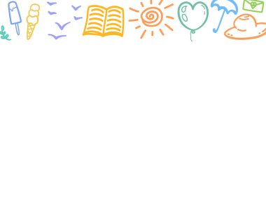 El çizimi renkli tatil unsurları. Renkli kabataslak karalamalar. Yaz tatili. Tatil gezisi. Web pankartı