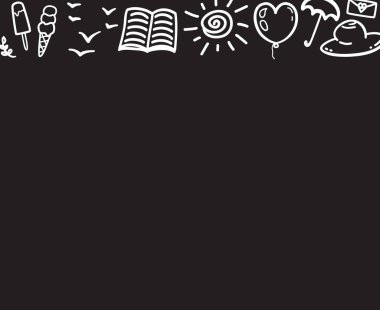 Yaz web afişi. El çizimi tatil öğeleri. Serbest pankart. Elementler doğrusal olarak çizilir