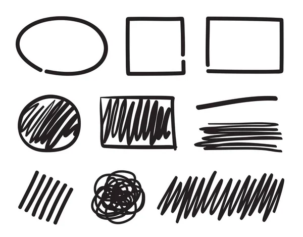 Hand Drawn Black Doodles White Abstract Geometric Frames Freehand Pen — Stock vektor