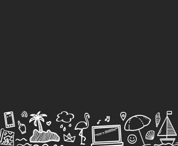 Sommer Web Banner Handgezeichnete Urlaubselemente Sommerferien Schwarz Weiß Illustration — Stockvektor