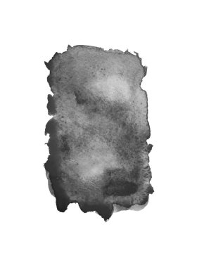 Beyaz üzerine suluboya lekesi. Elle boyanmış leke. Suluboya sanat eseri. Sanat afişi. Siyah beyaz illüstrasyon