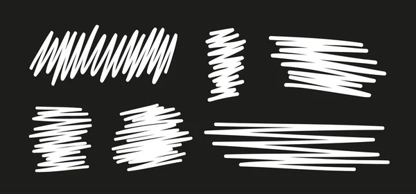 Handgezeichnete Weiße Schraffierte Formen Auf Schwarz Abstraktes Schraffieren Skizzenhafte Elemente — Stockvektor
