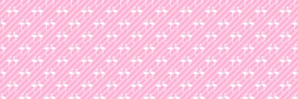 Нежный Полосатый Узор Фламинго Мультяшные Птицы Любовная Пара Баннер Праздничной — стоковый вектор