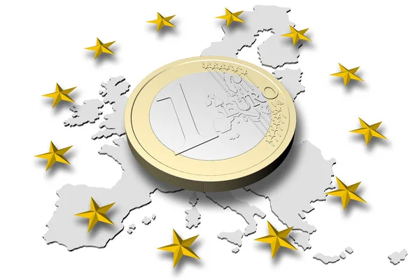 Illustration Europe One Euro Coin Europe Map Stars Background — Stock Photo, Image