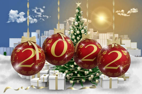 Ilustrace Nový Rok2022 Nový Rok 2022 Číslech Vánoční Výzdobou — Stock fotografie