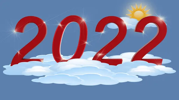 Illusztráció 2022 Éve Újév 2022 Számokban Hogy Megünnepeljük Érkezését Felhők — Stock Fotó