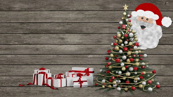 Illusztráció Karácsonykor Mikulás Karácsonyi Dekoráció Helyet Szöveg Üdvözlés Reklám Ajándékok — Stock Fotó