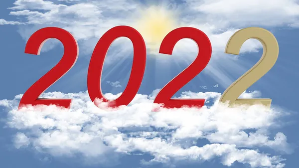 Illusztráció 2022 Éve Újév 2022 Számokban Hogy Megünnepeljük Érkezését Felhők — Stock Fotó