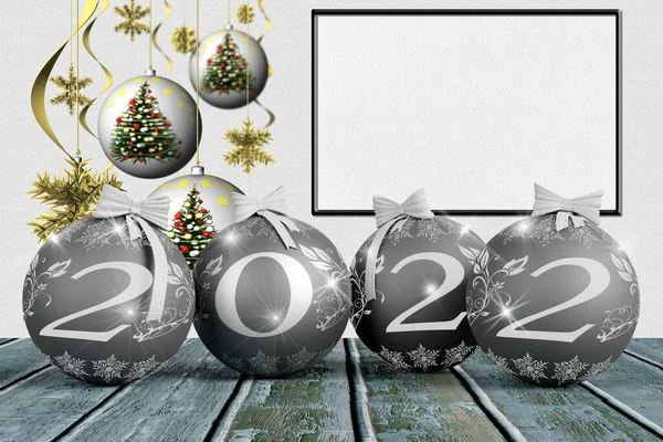 Illustratie Nieuwjaar 2022 Nieuwjaar 2022 Aantallen Met Kerstversiering — Stockfoto