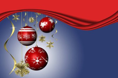 Noel zamanı. Yılbaşı süslemesi ve metin için yer. Mavi arkaplan