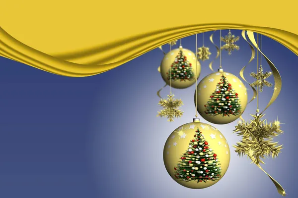 クリスマスだ テキストのためのスペースとクリスマスの装飾 青の背景 — ストック写真