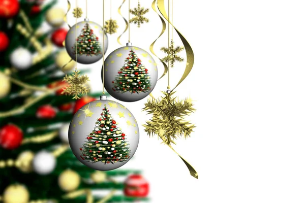 Julen Jul Dekoration Och Gran Träd Dekorerad Med Vit Bakgrund — Stockfoto