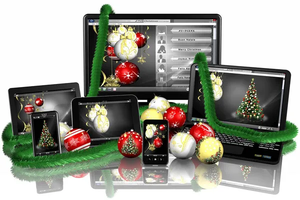 Navidad Productos Electrónicos Con Decoración Navideña — Foto de Stock
