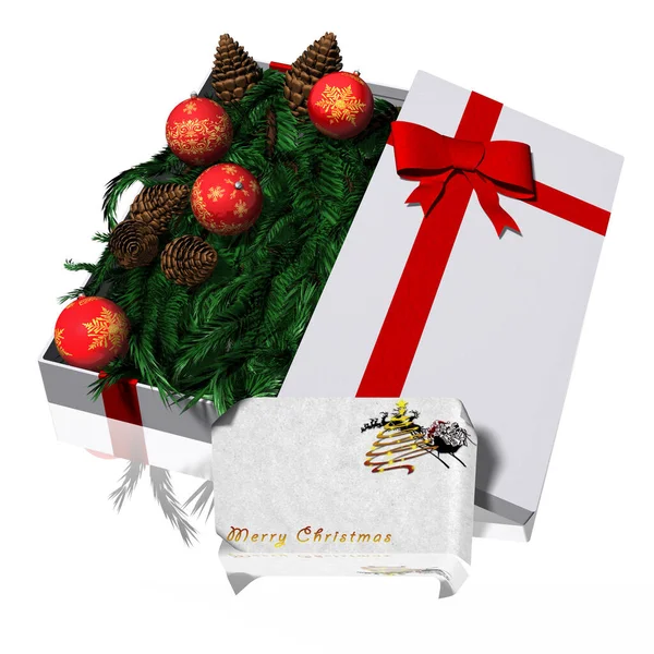 Ajándék Csomagok Karácsonyi Dekorációval Fehér Háttér — Stock Fotó