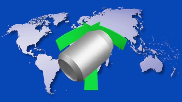 Videos Footage Ecology Ecology Recycling Symbol Rotates Metal Can World — Stock Video