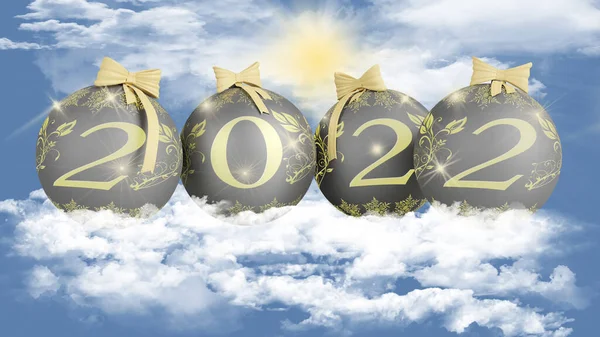 Illustration Nytt 2022 Nyår 2022 Siffror Och Med Juldekoration Himmel — Stockfoto