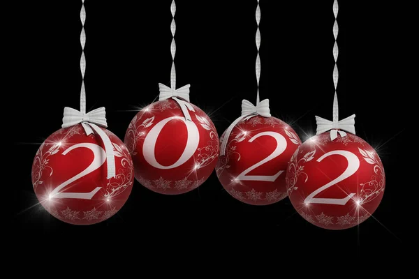 Üç boyutlu illüstrasyon. Yeni yıl 2022. 2022 yılının rakamları ve Noel süslemeleri ile