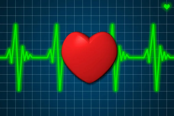 Ilustración Corazón Rojo Con Fondo Monitor Electrocardiograma — Foto de Stock