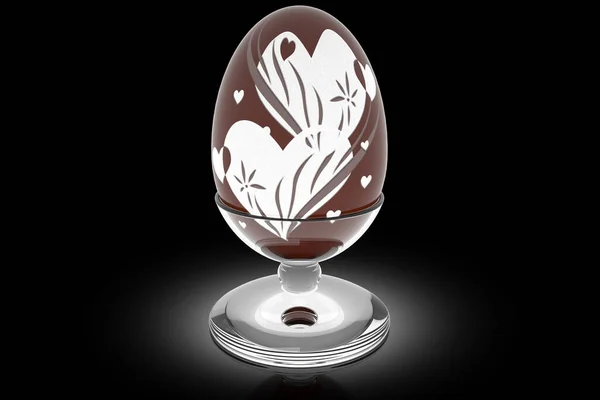 3D插图 装饰有巧克力复活节彩蛋 玻璃杯架 黑色背景隔离 — 图库照片
