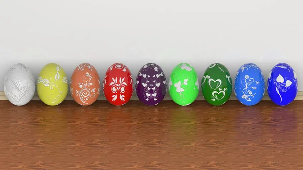 Illustratie Serie Versierde Paaseieren Eieren Versierd Verschillende Kleuren Een Witte — Stockfoto