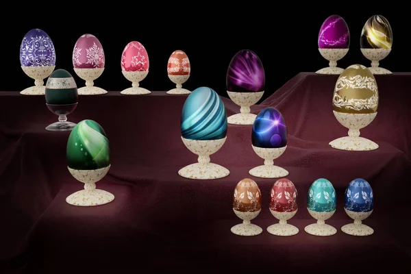 Illustratie Pasen Eieren Versierd Voor Lente Festiviteiten Gekleurde Eiergroep Lente — Stockfoto