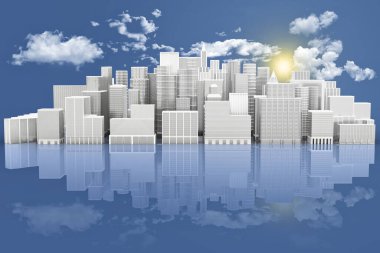 Gökyüzü arka plan ile deniz manzarası şehir