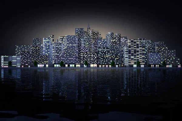 City. Skyline on the sea with the background of night sky