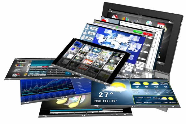 Programas Software Aplicación Tablet Comprimido Aislado Sobre Fondo Blanco —  Fotos de Stock