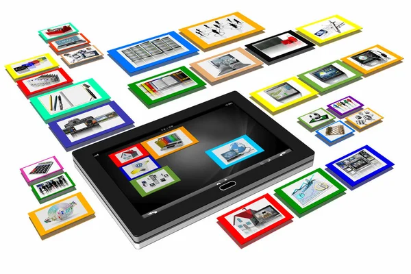 Tablet application software programs. Tablet isolated on white background